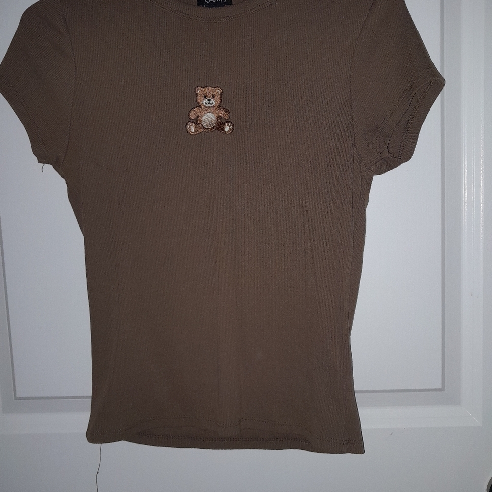Justify Brown Short Sleeve Tee with Teddy Bear Patch